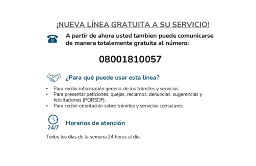Línea gratuita de atención al connacional